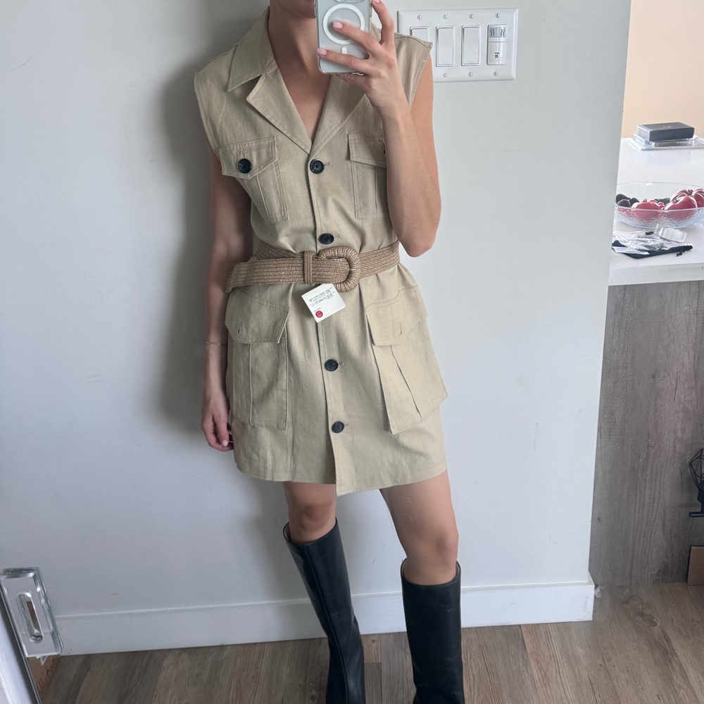 Zara Beige Cargo Dress with Belt. Size XS.